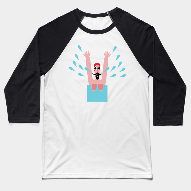 Funny Wild swimming man Baseball T-Shirt by krisevansart
